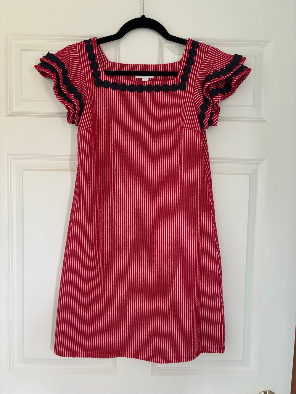 Charter Club Red Striped Square-Neck Dress with Black Trim